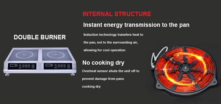Commercial double burners stainless steel induction cooker ceramic plate, black induction cooker glass ceramic plate