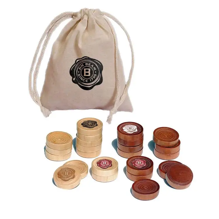 Natural  Brown wooden checker set Wood Checkers Backgammon Pieces  Printing logo can be customized