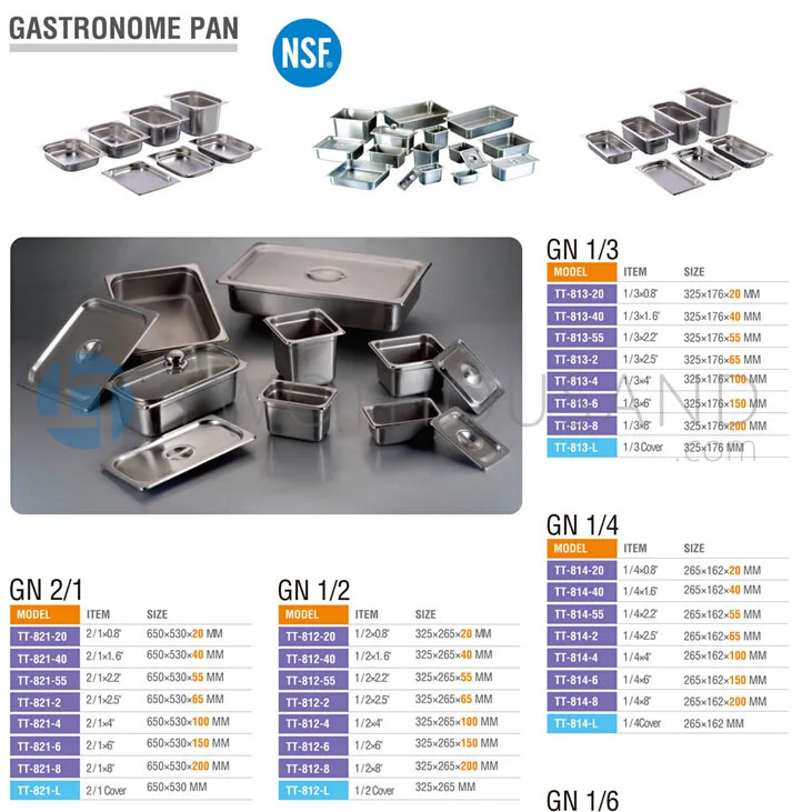 TT-811-2 8.5L 1/1X2.5' Size Stainless Buffer Server GN Pan Food Tray