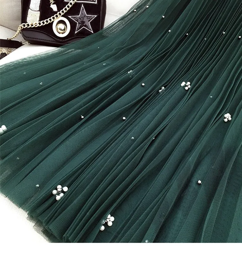 B13172A korea style lady mesh beaded gauze skirts