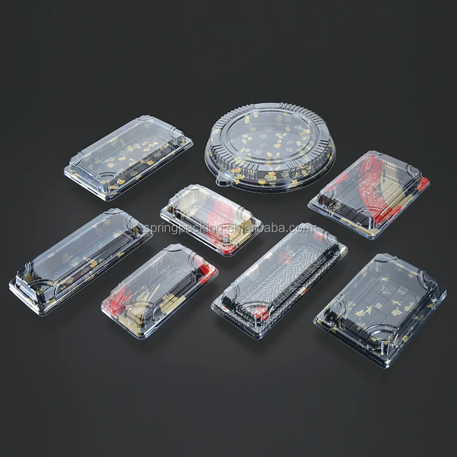 
custom round rectangular square oval-shape blister PET BOPS food packaging Plastic sushi box 