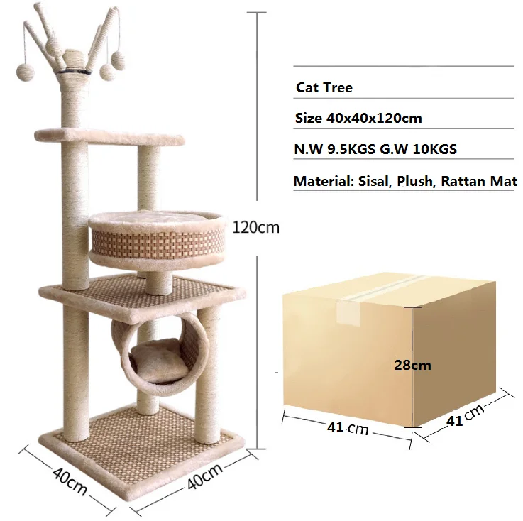 Plush Wooden Cat Furniture Pet Condo Tower Cat Scratcher Tree House Tower