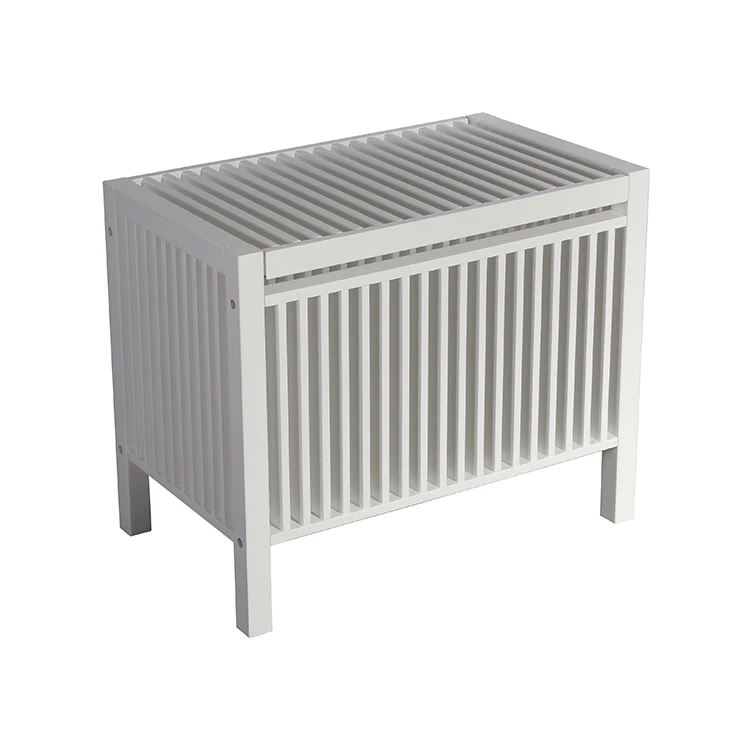 Free standing white home wooden laundry basket