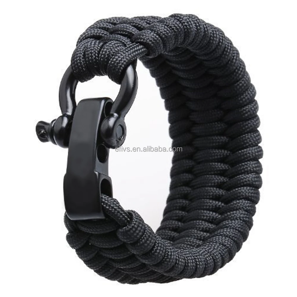 Wholesale 500 lb Paracord Survival Bracelet with Stainless Steel Black Bow Shackle