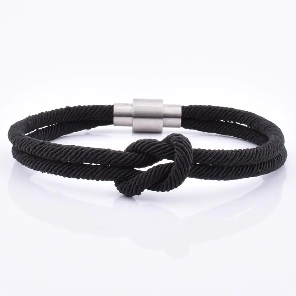 Factory Wholesale Knot Navy Blue Nylon Bracelet With 18K Gold Magnetic Clasp Engraved Logo Rope Bracelet