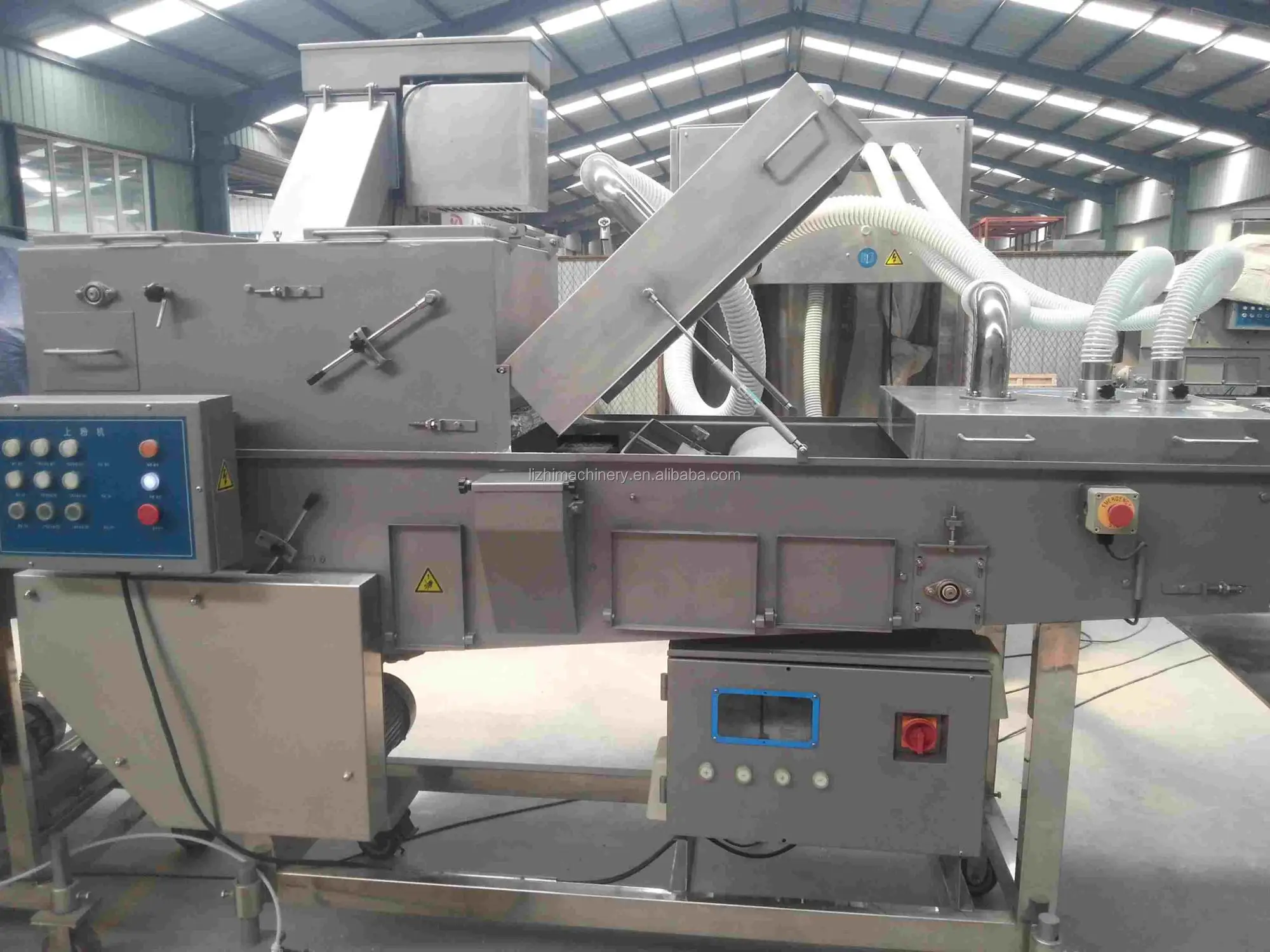 meat pie former maker / fish cutlet flouring preduster machine/ fish nuggets battering breading frying production line