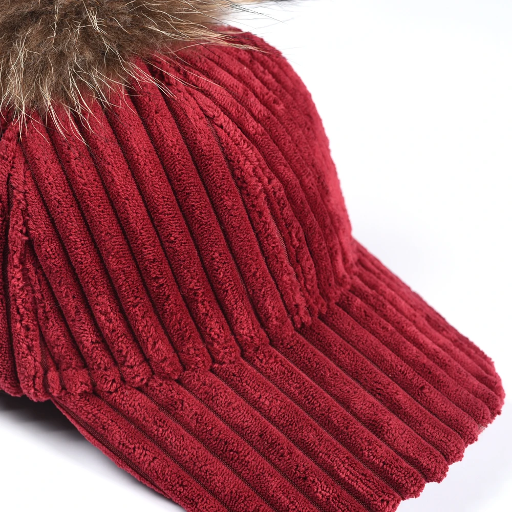 KZ160392 Ladies Lovely Real Raccoon Fur Pom Pom Hat