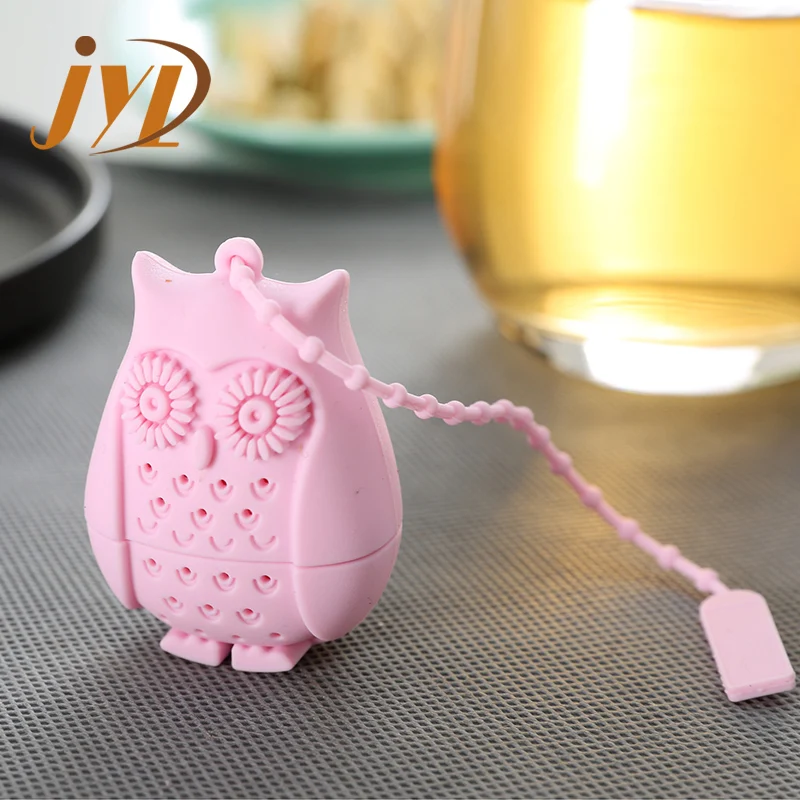 Оптовая продажа силиконовый сепаратор в форме милой совы для приготовления чая ситечко заваривания