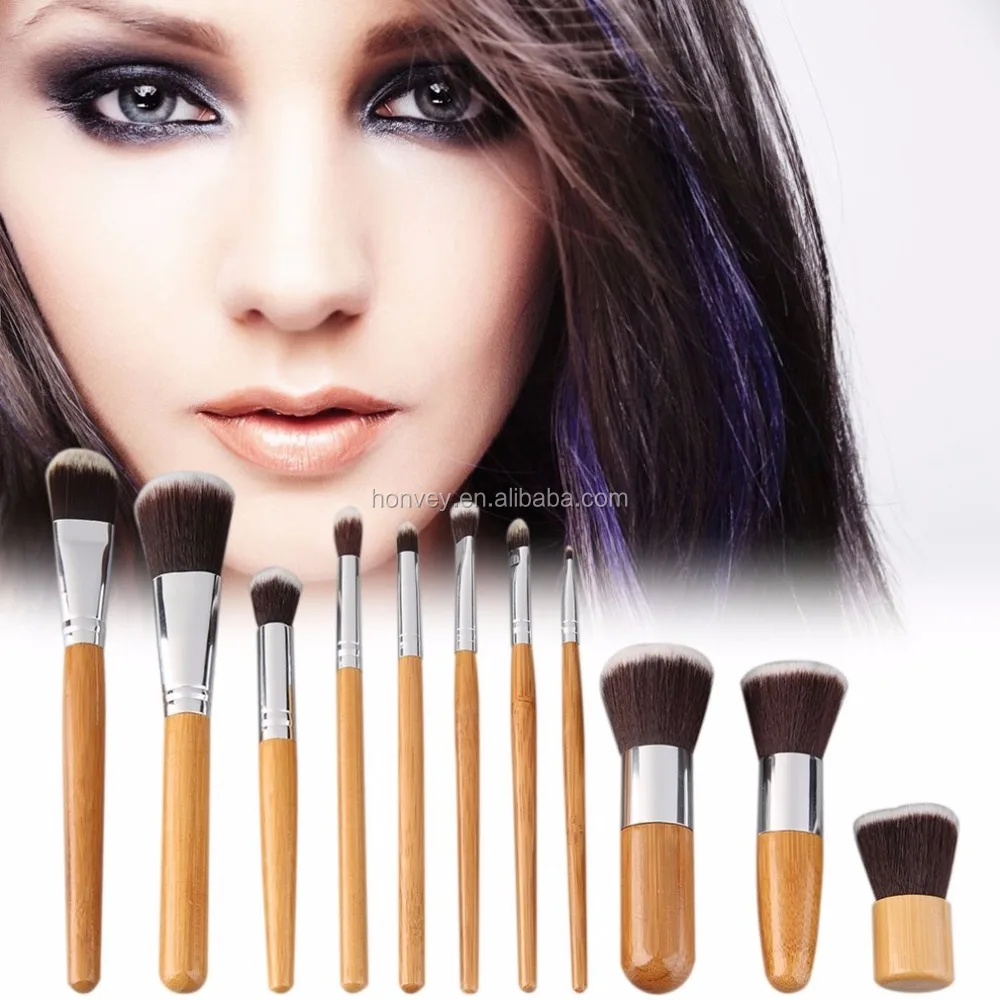 HONVEY 11 Pcs Bamboo Handle Makeup Brush Set with A Cloth Bag Comestic Eyeshadow Foundation Brushes