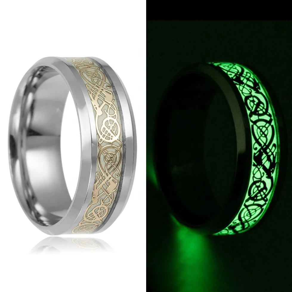 Wholesale Luminous Ring Gold Dragon Stainless Steel /Titanium  Ring Gift For Men Women