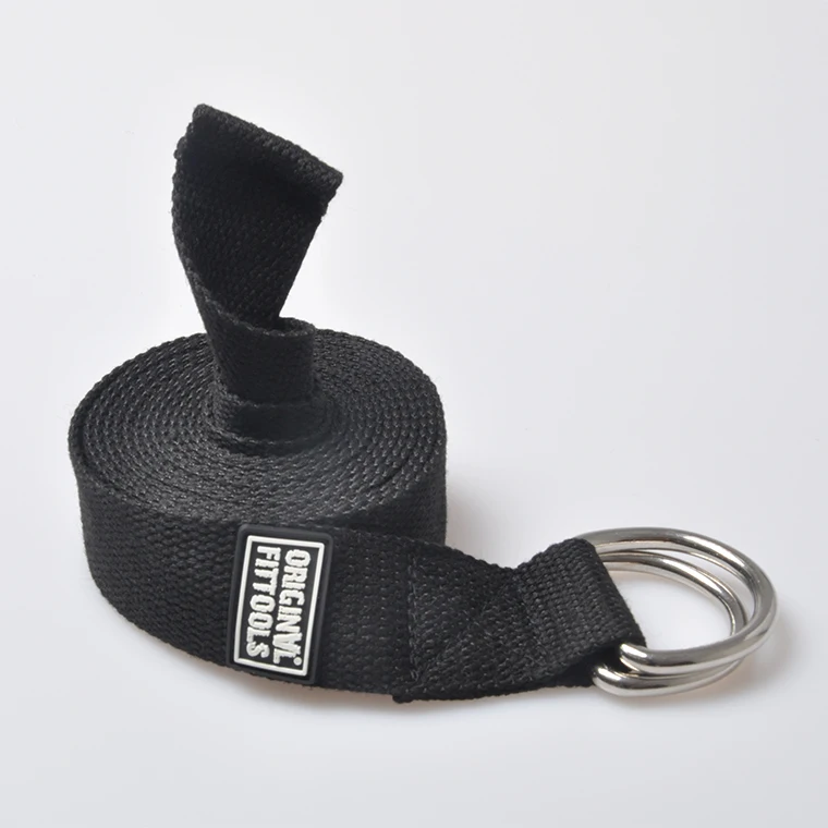 Double D-ring Polyester- Cotton Exercise Yoga Stretching Strap Belt with logo Customized