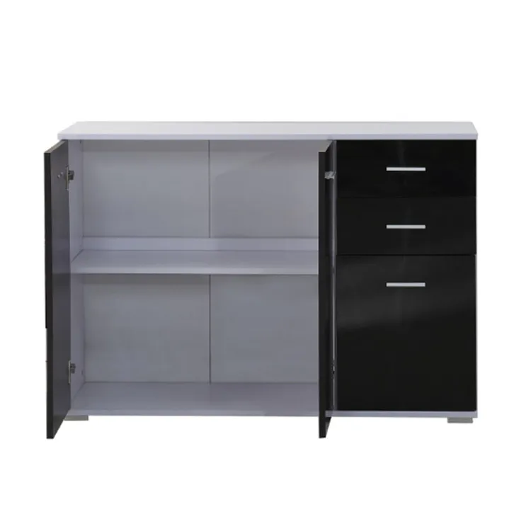Luli Modern High Gloss Side Cabinet Table Sideboard Chest of Drawer Bedroom Living Room Storage Furniture in Black