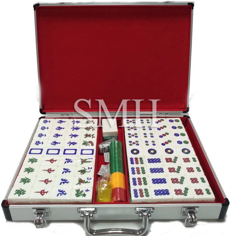 Aluminum Box Packaging 3.7*2.8*2.2cm Green Glitter Crystal Mahjong Set as Promotional Gifts