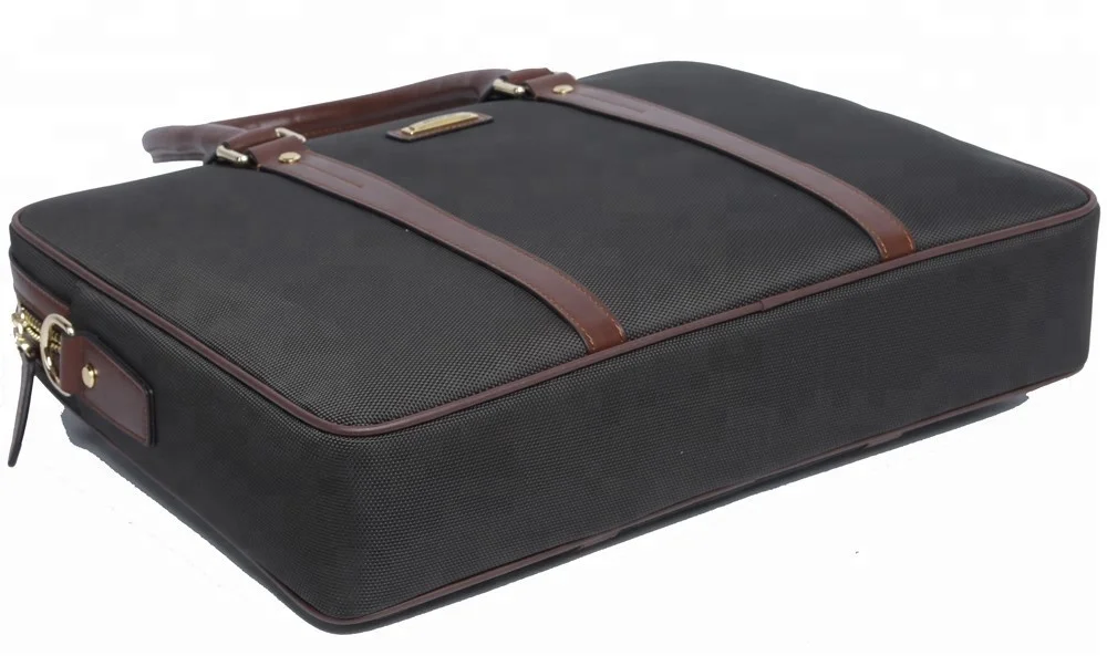 Fashion elegant durable leather nylon computer laptop mens briefcase bag (114-09501)