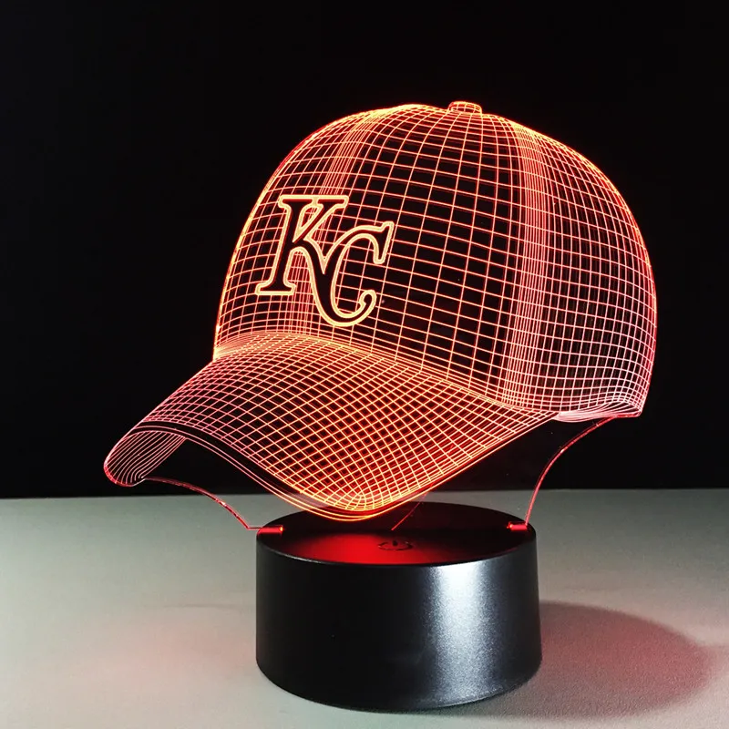 Novelty MBL Kansas City Chiefs Royals Baseball Cap Illusion LED Night Light Colorful Hologram 3D Desk Lamp for Home Decor Gifs