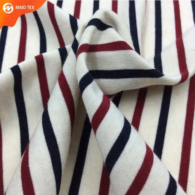 
Classic Pattern Stripe Style 30s cotton Spandex Yarn Dyed Knit Jersey Fabric for T-shirt 