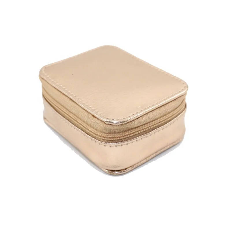 Metallic Gold  Leather Weekly Travel Pill Organizer Pill Container Dispenser Case Vitamin Caddy Organizer