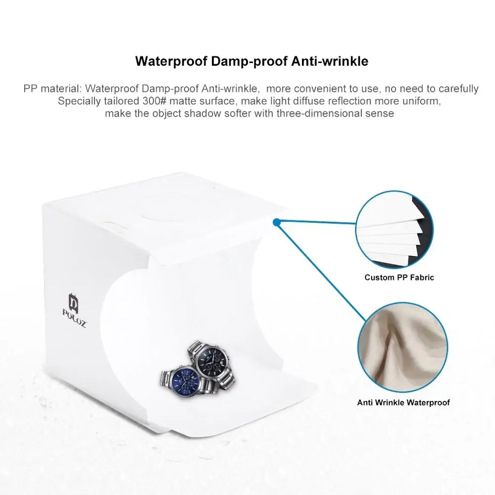 PULUZ 20cm Include 2 LED 1100LM Light Photo Lighting Studio Shooting Tent Box Kit with 6 Colors Backdrops