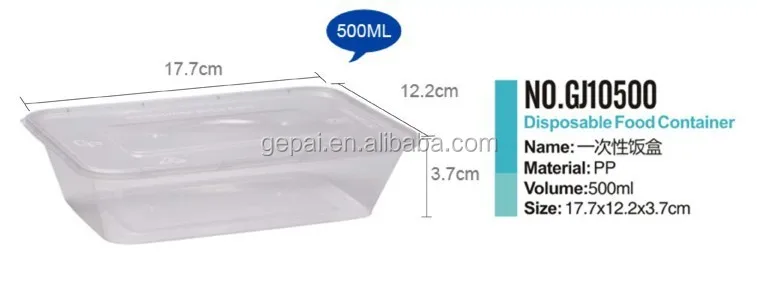 500ml Disposable Rectangular Plastic PP Material Food Storage Box Eco-Friendly Dishwasher Safe for Lunch Packing Includes Lids