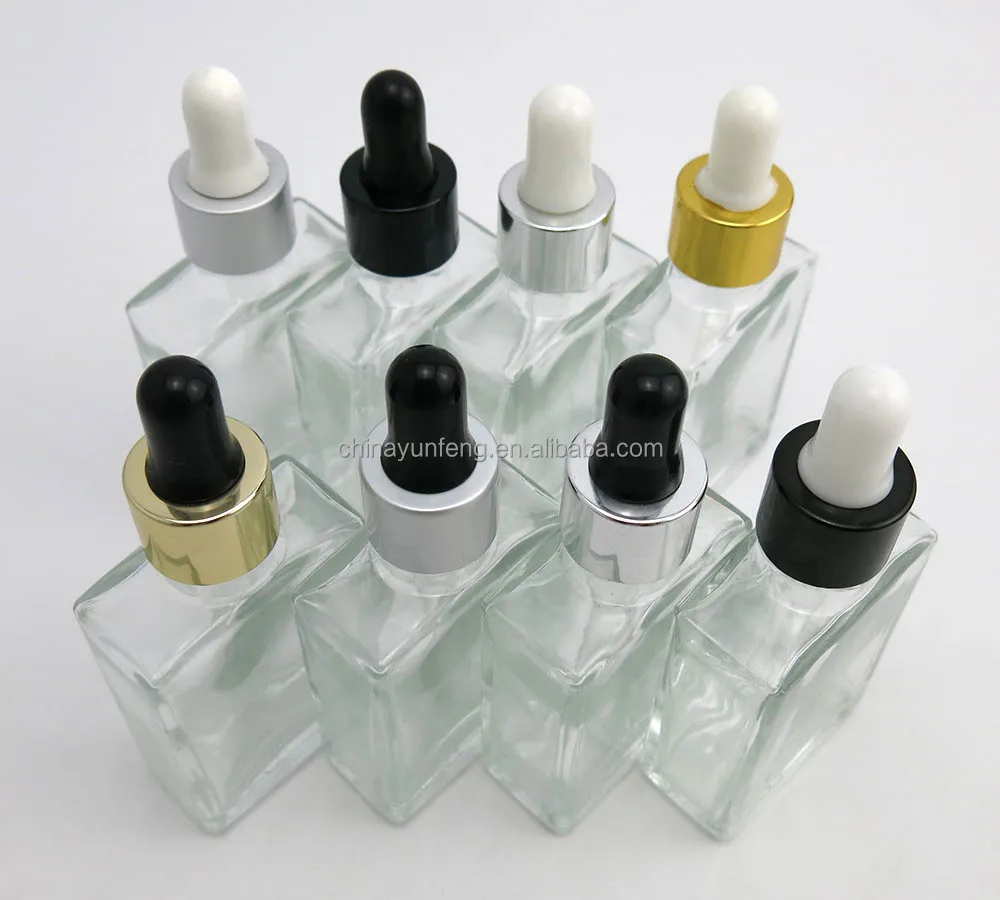 30ML clear square glass dropper bottle, 1 oz crystal essential oil dropper bottle with good quality