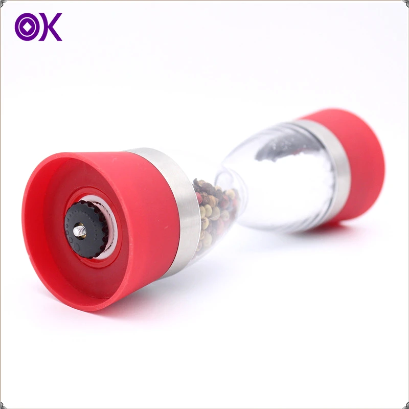 2 in 1 colorful plastic manual salt and pepper mill pepper grinder with double ended hourglass design