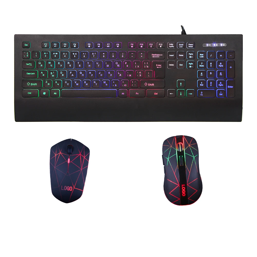 LED back lighting Waterproof Russian Layout Wireless Chocolate Scissors Keyboard and Wireless Rechargeable Mouse Combo