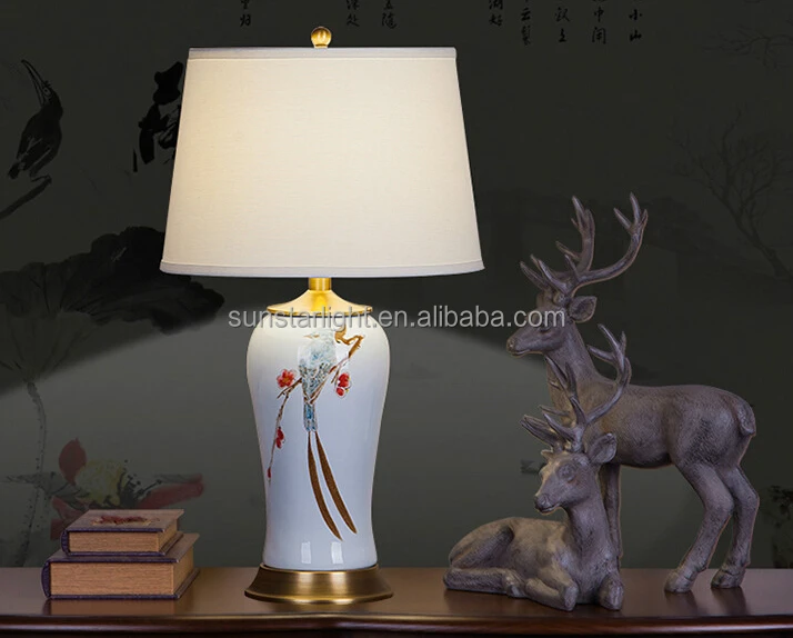 Printing Ceramic Body With Fabric Lampshade Modern Desk Lamp Bedroom Living Room Table Lamp