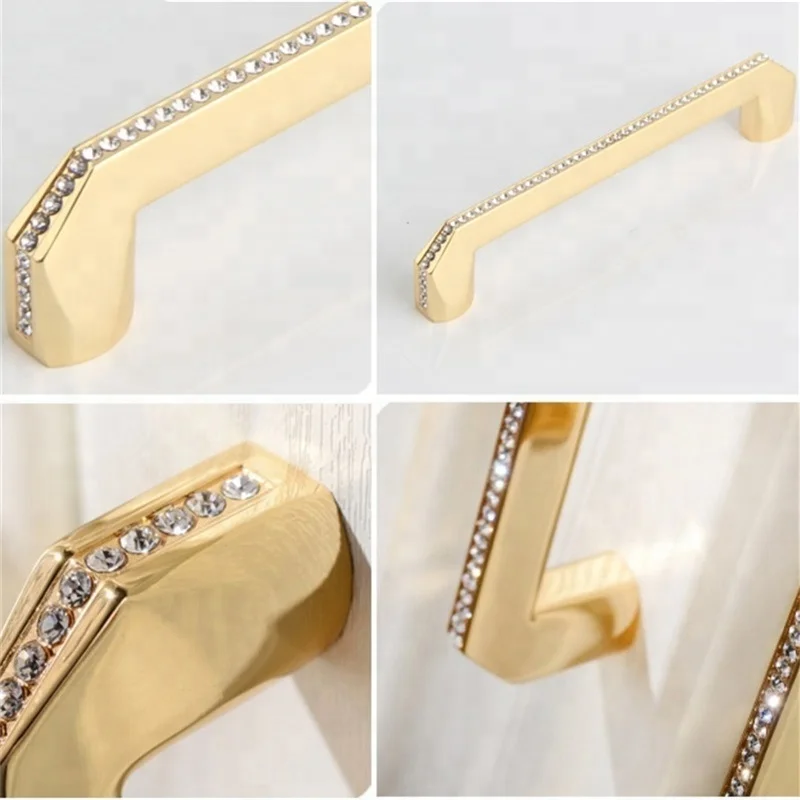Cabinet Knobs 24K Real Gold Czech Crystal Drawer Door Handle Furniture Knobs Pull Handles Never Fade Gold & Chrome