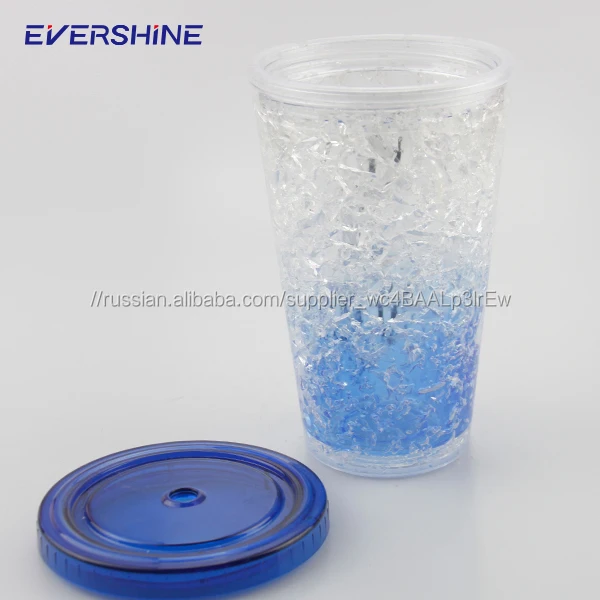 16 унц. Двойная Стена Самостоятельного Охлаждения Допускающий Фиксацию Дэб Гель Пластиковый Стакан Воды Чашки С Кубиком Льда