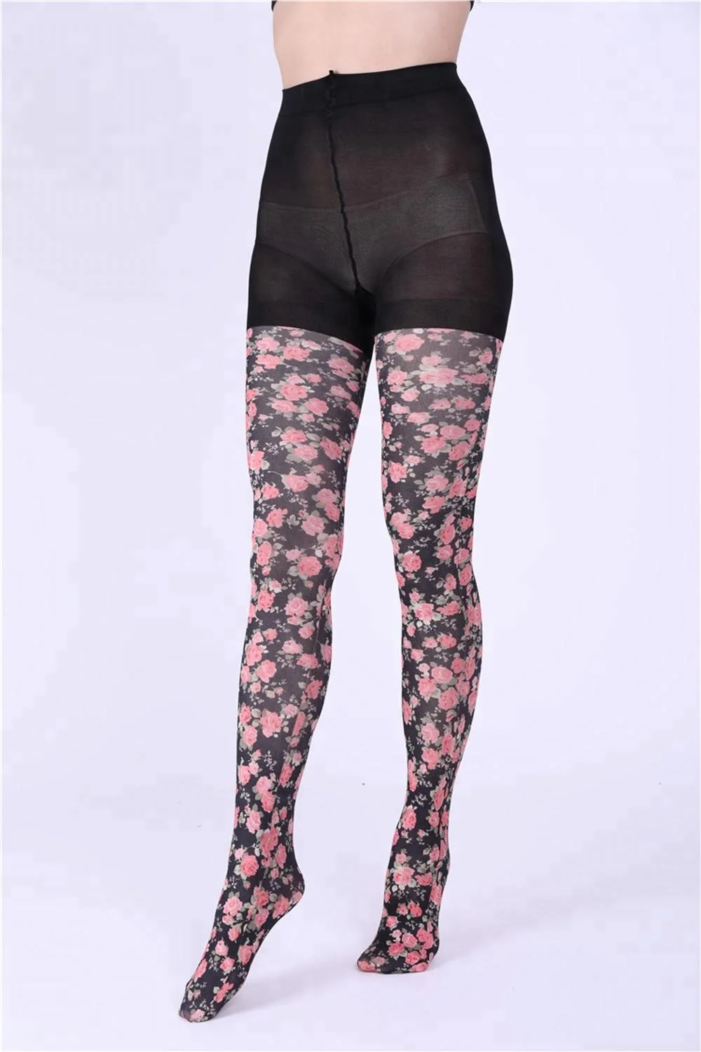 Wholesale healthy breathable non-slip sexy 360 digital flower printing nylon tights colored pantyhose