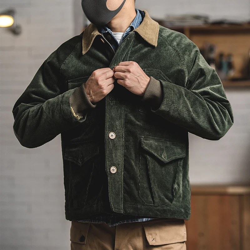 OEM custom retro vintage multi pockets safari corduroy trucker jacket men