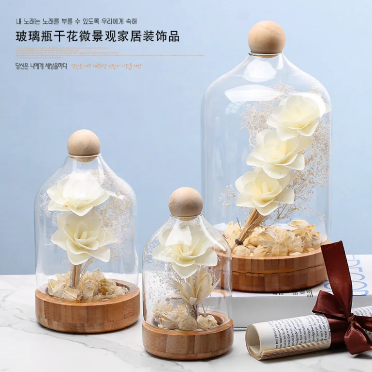 Beauty and the Beast Inspired Red Rose Flower LED Light with Fallen Petals in a Glass Dome on a Wooden Base