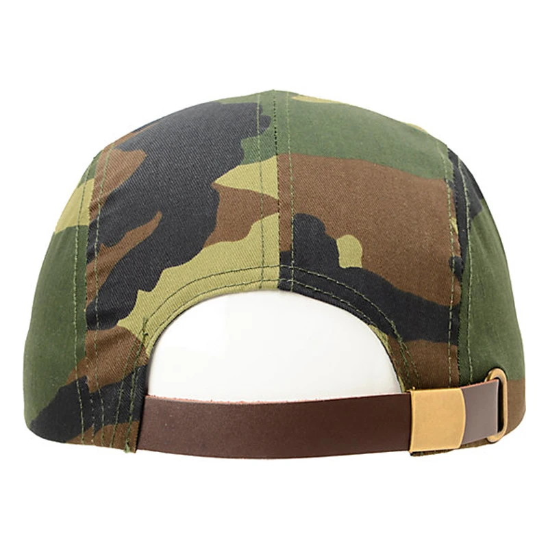 High Quality Leather Strap Buckle 5panel Camo Dad Hat Manufacturer