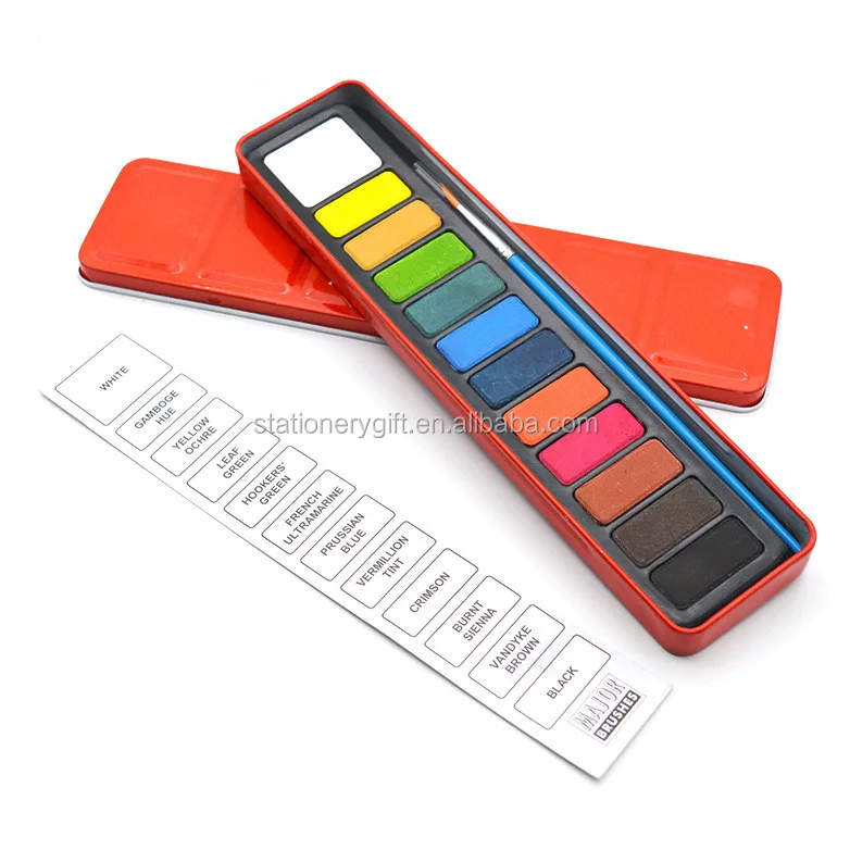 24 цвета, красная жестяная коробка, индивидуальный профессиональный набор цветных акварельных красок