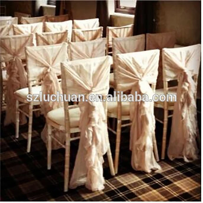 Chiffon Ruffled Wedding Chair Cover Sash With Hood