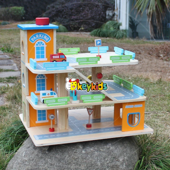 2017 wholesale toddlers wooden toy car parking garage new design kids wooden toy car parking garage W04B049