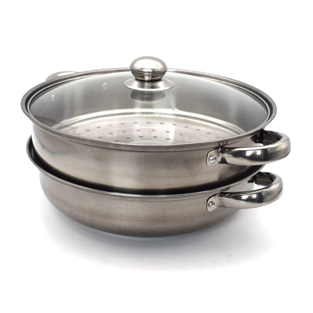 28cm 2 Tier Stainless Steel Food Steamer Pot Vegetables Cooker Cookware Glass Lid Hot Pot Cooker Tools Kitchen Accessories