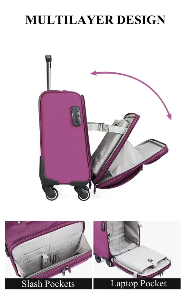 China Suppliers Big Volume Student Polyester Travel Trolley Bag Mecanum Wheels Boarding Luggage