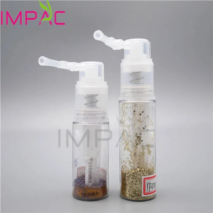 Transparent plastic hair powder bottle with powder sprayer for shimmer