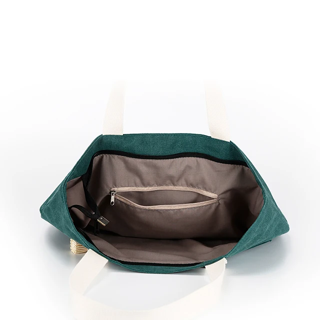 Durable green promotional canvas shoulder bag with zipper