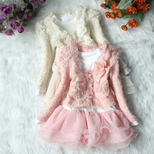High quality 1 set Dresses and Coat Spring Autumn Clothes Children Dress Girls Dress