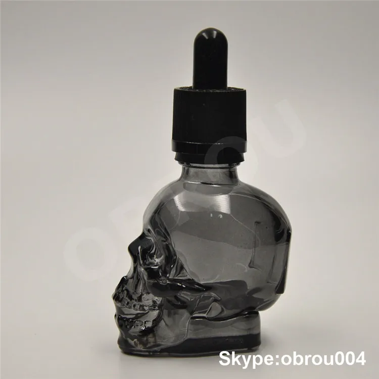 30ml Black liquid skull bottle glass essential oil dropper bottles