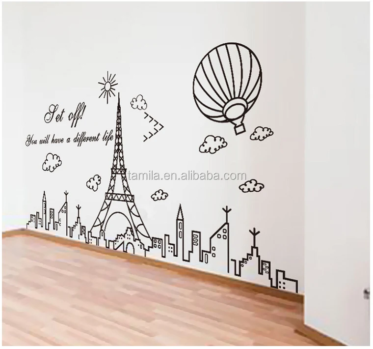 Home decorative funny France Eiffel Tower Removable Wallpaper for Home Decoration