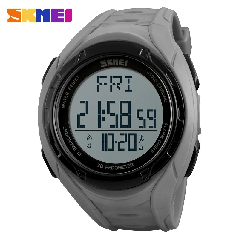 SKMEI 1315 Stainless Steel Back Water Resistant Digital Watch Sport Pedometer Wristwatch for Men