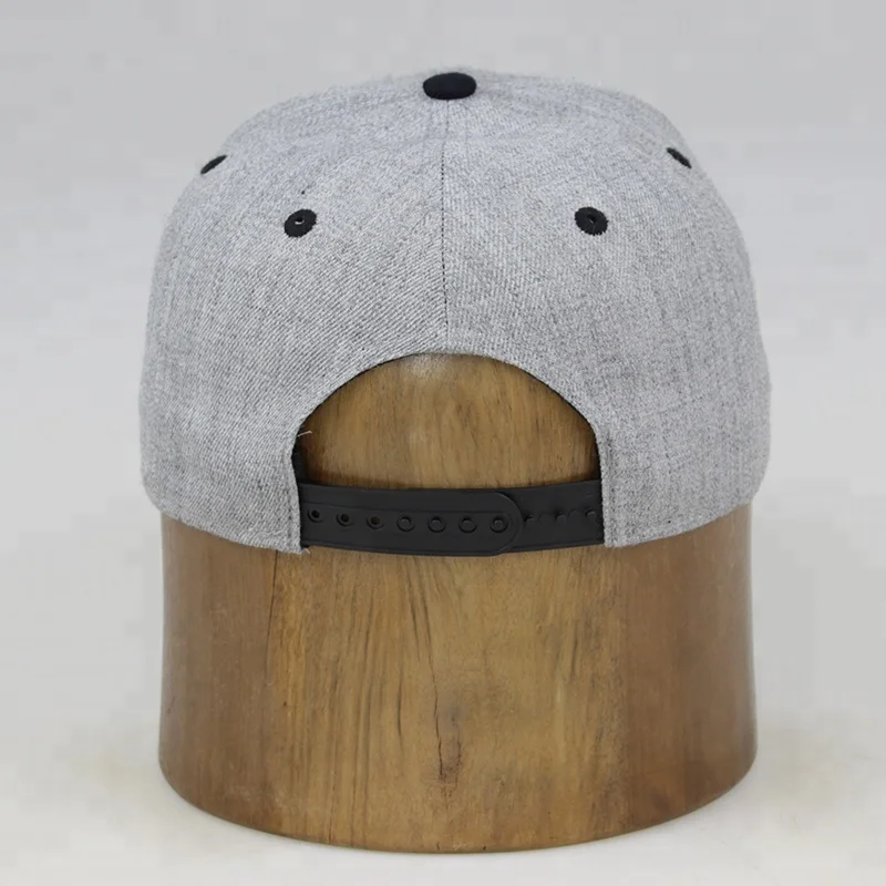 
Fashion Gorra Flat Flip Brim Vintage Embroidery Heather Grey Wool Custom Snapback Caps 