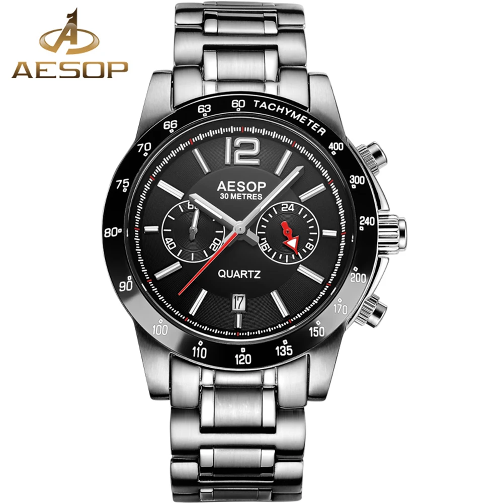 AESOP Fashion Dress Watch Men Sapphire Crystal Quartz Wrist Wristwatch Stainless Steel Male Clock