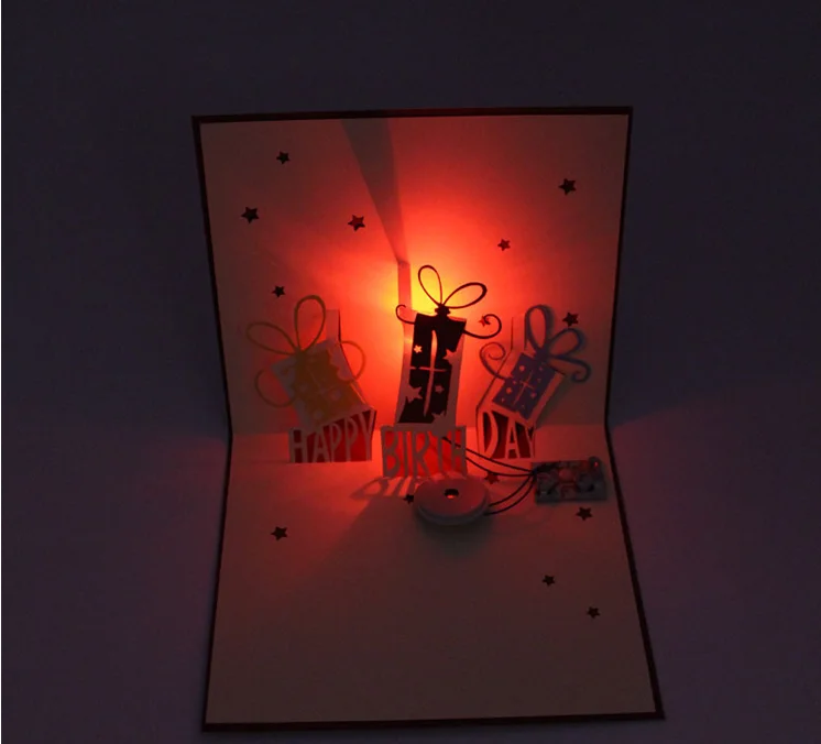 Custom music happy birthday 3D greeting card with LED light,different kinds of led greeting card with your own designs
