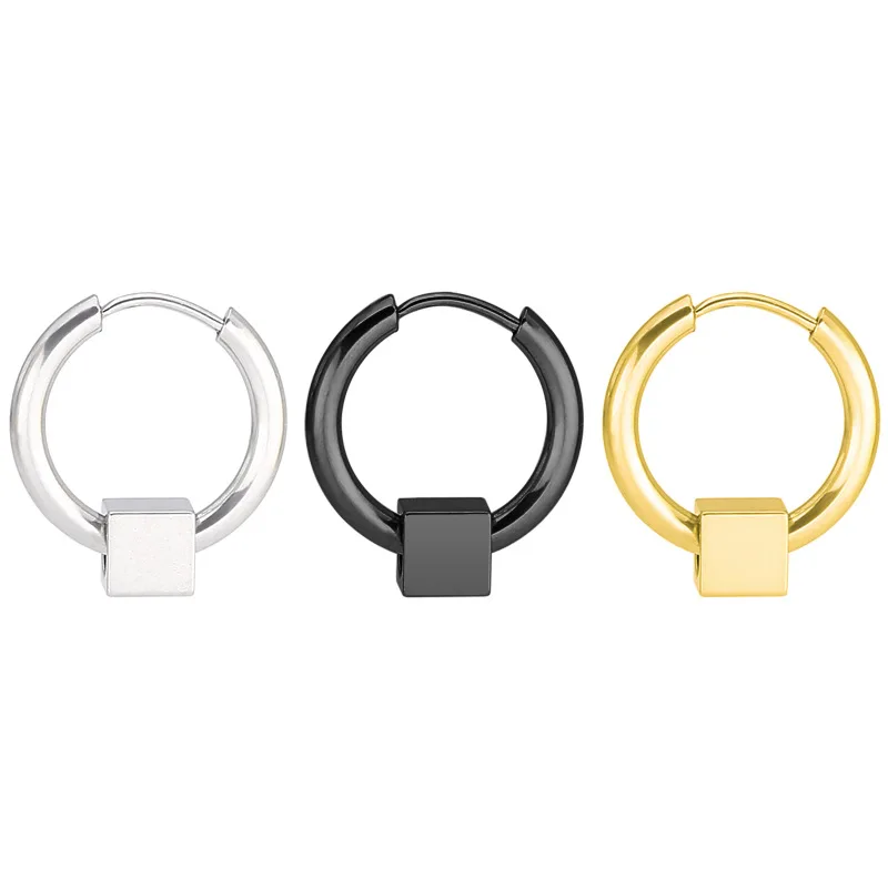 Корейские модные серьги-кольца из титановой стали, Квадратные бусины, мужские круглые серьги из проволоки, серьги из нержавеющей стали, украшения в стиле хип-хоп