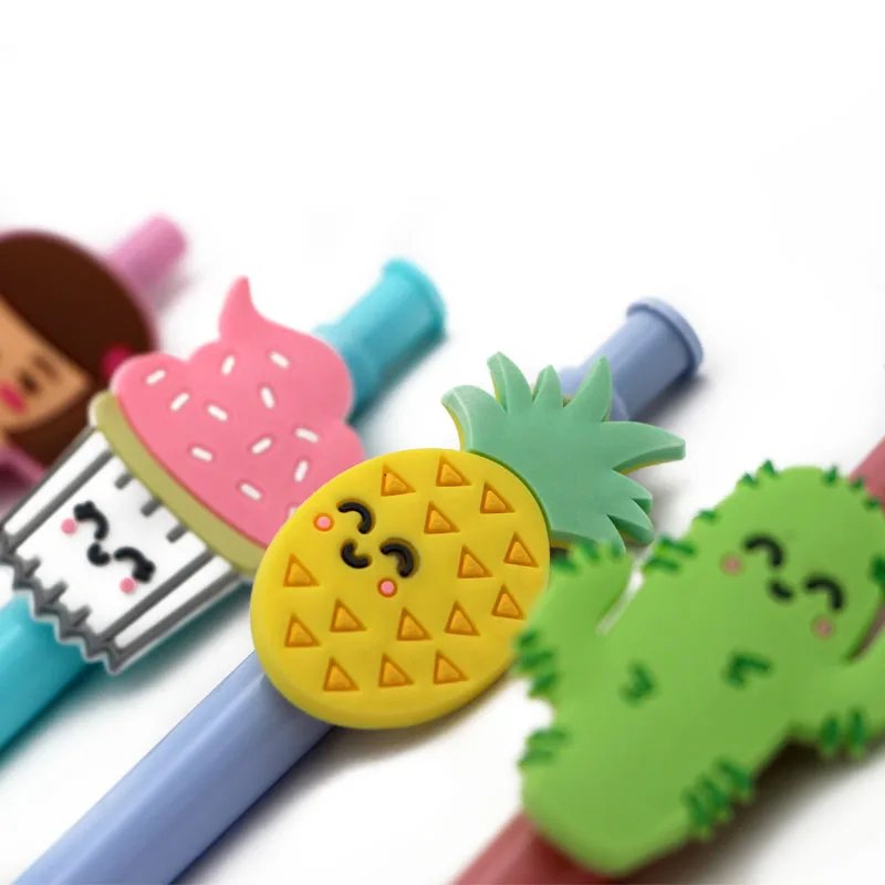 kawaii cartoon character rubber clip ball pen with custom logo on the barrel
