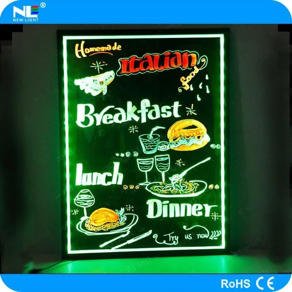 New rewritable tempered glass panel LED writing board / night light LED advertising display board